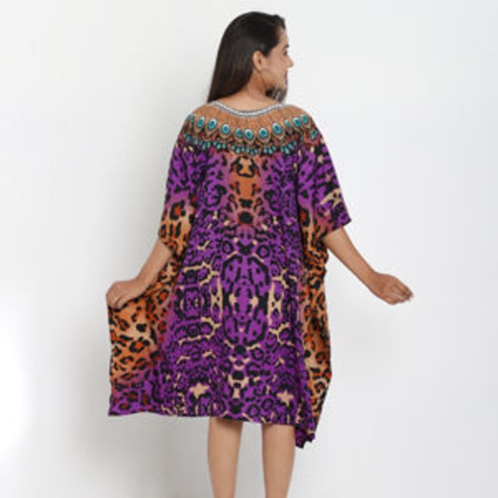 JOVIE Purple Cheetah V-Neck Kaftan - One Size Fits Most - Picture 3 of 5